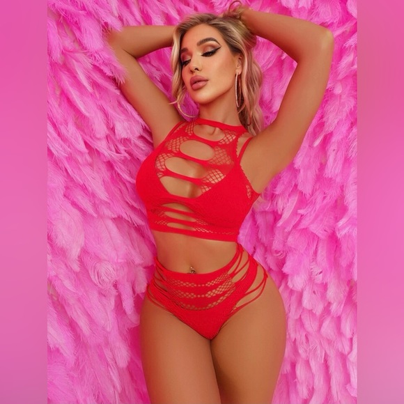 Sexy Cut-out Fishnet Mesh Lingerie Set - Picture 4 of 4